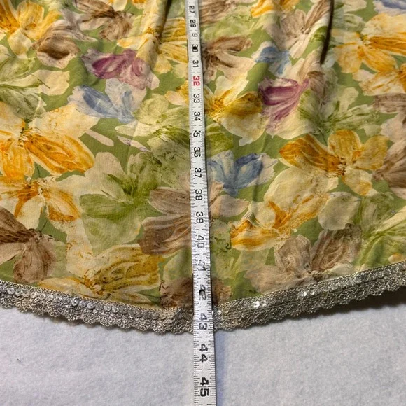 Feather Touch Floral Maxi Dress Womens M Green Sequin Trim Cottagecore Boho - Picture 10 of 12